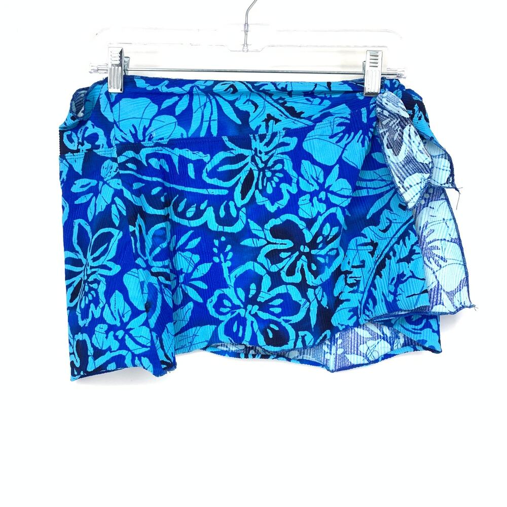 Catalina Womens 1X 16W Blue Tropical Hawaiian Crinkle Wrap Skirt Swim Cover Up